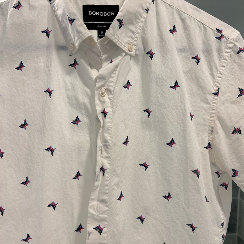 Bonobos White Shirt with Butterfly Pattern